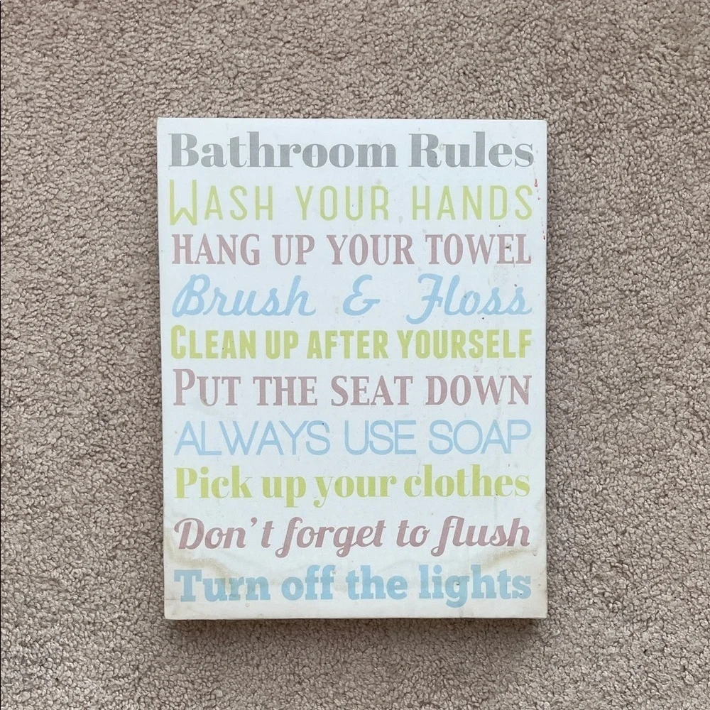 Colorful Bathroom Rules Wall Art